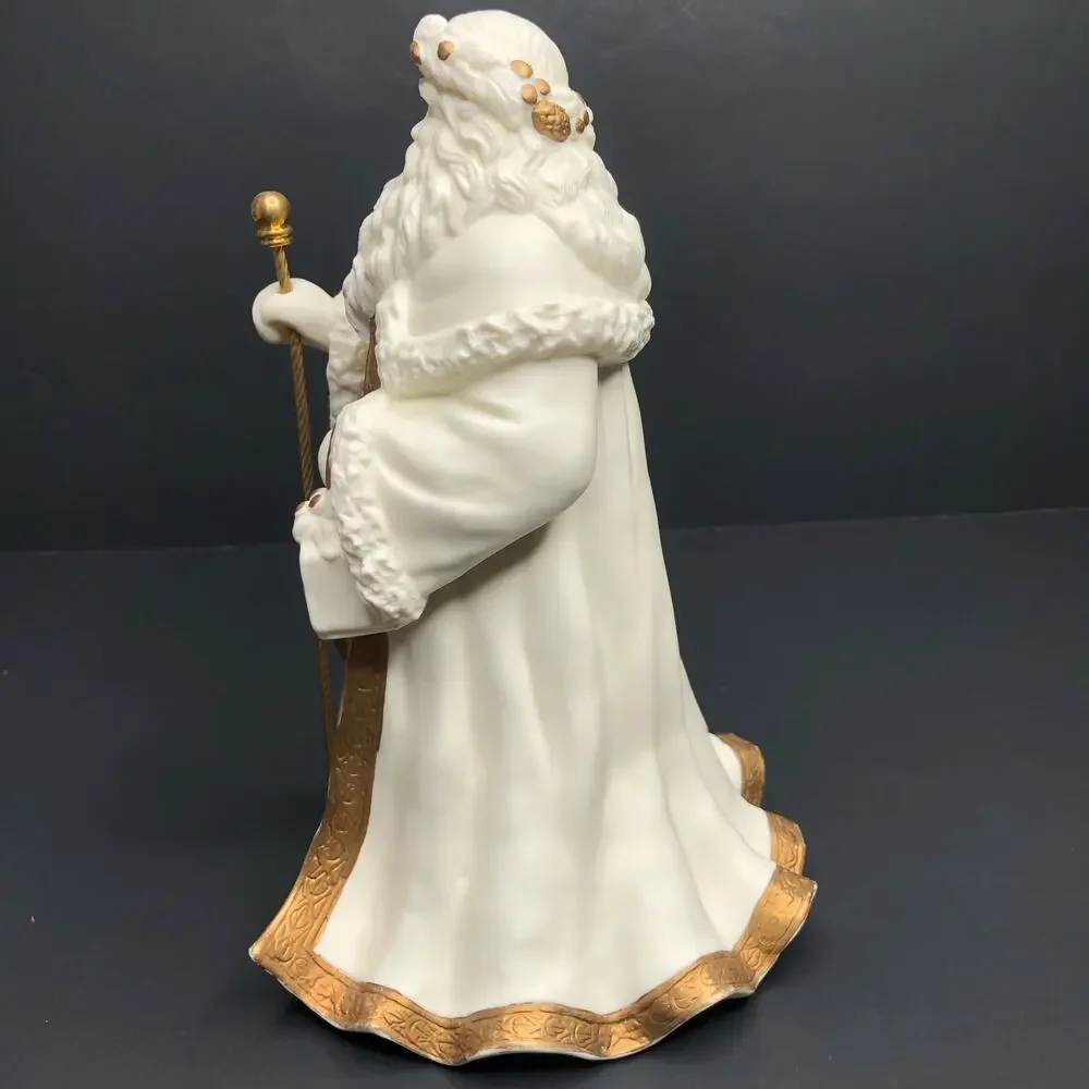 San Francisco Music Box Co Vintage Rare Porcelain Music Box White and Gold Santa